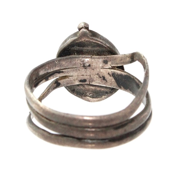 Vintage Banded Agate Sterling Silver Ring Size 7 Red Orange Striped Asymmetrical - Picture 4 of 5